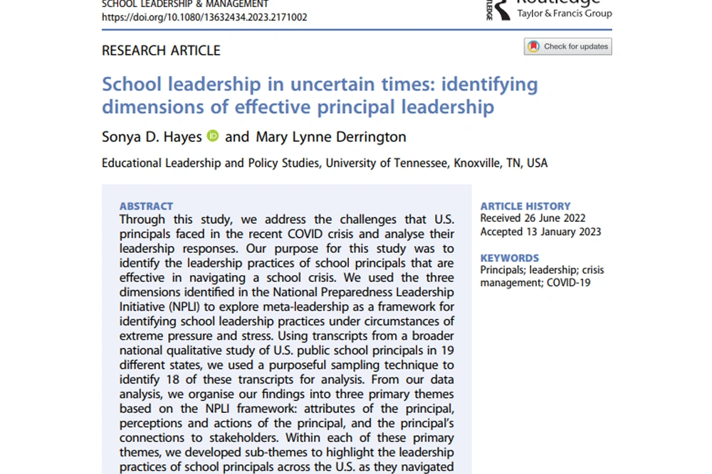 School leadership in uncertain times: identifying dimensions of effective principal leadership.