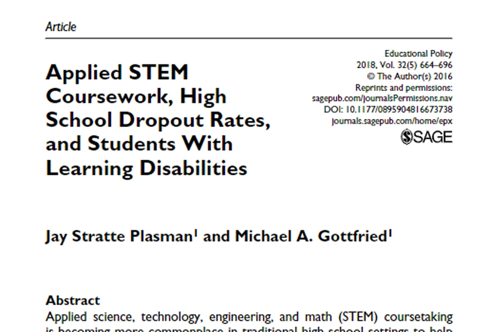 Applied STEM coursework, high school dropout rates, and students with learning disabilities.
